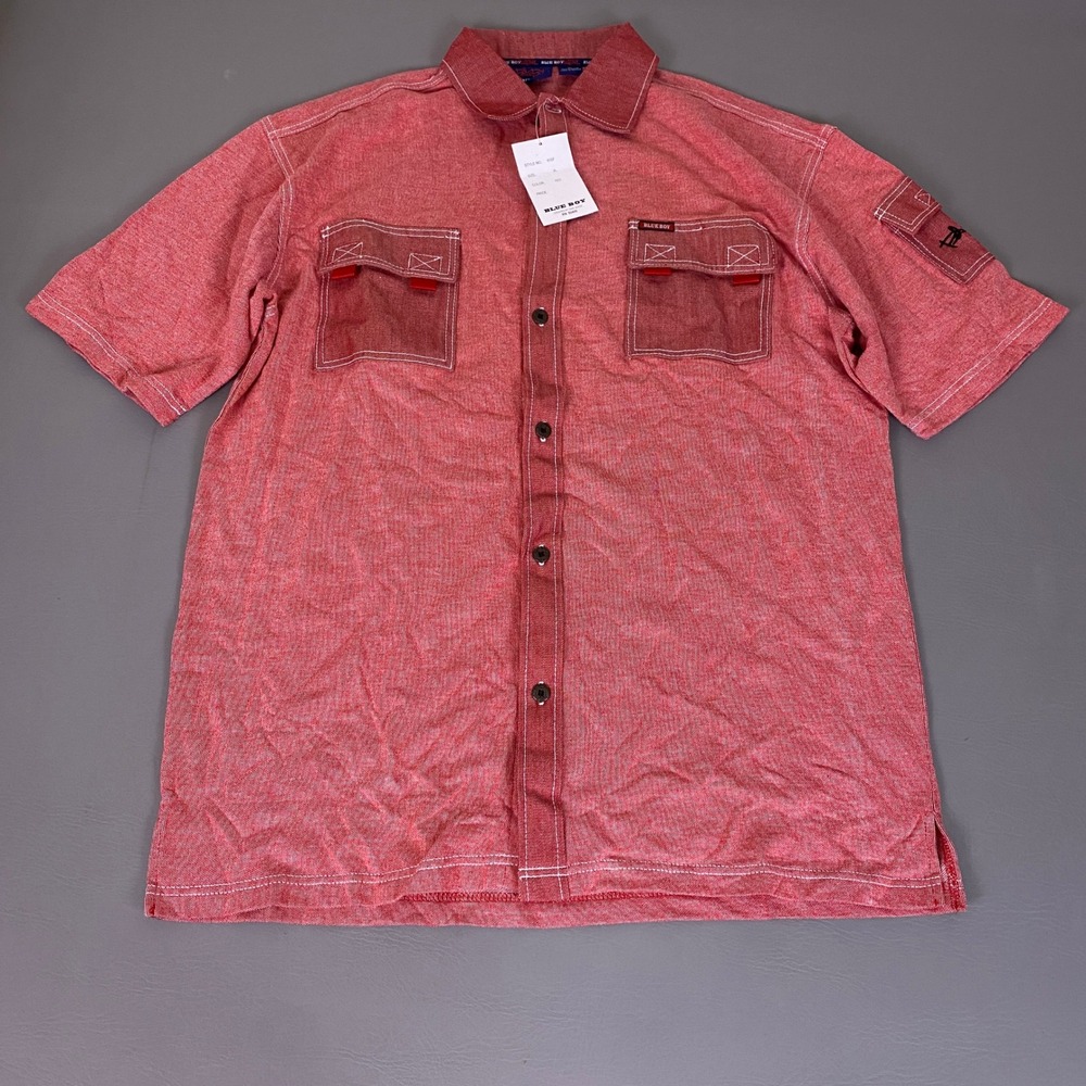 Y2K Vintage Blue Boy Button Down Shirt Men's XL Red Short Sleeve Streetwear New*